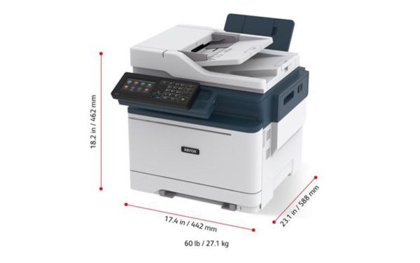 Xerox C315 Multifunction Colour Dreiviertelansicht mit Abmessungen